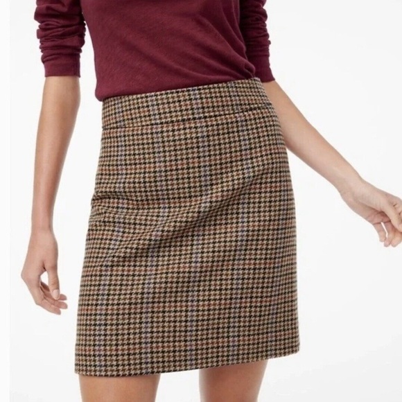 J. Crew Plaid Houndstooth Wool Women’s High Waist Academia Pencil Skirt Sz 4 - Picture 1 of 12